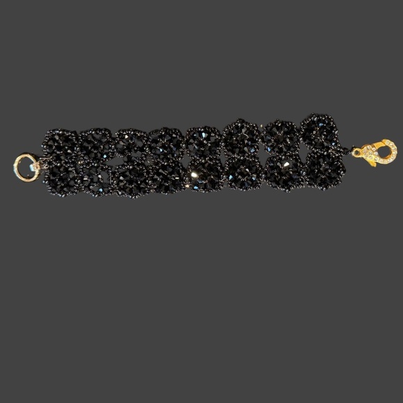 Gorgeous sparkling black cocktail handwoven cuff bracelet formal occasion - Picture 4 of 8
